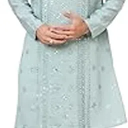see designs Men's Full Sleeve Mandarin Collar Sequins Embroidered Straight Long Kurta with Pyjama - Festive Collection | Dussehra & Diwali collection-picture-24