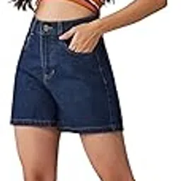 dolce crudo Women's Flared High Rise Regular Length Denim Shorts-picture-41