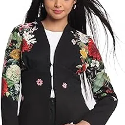 shaye V-Neck Black Floral Print Long Sleeves Casual Coats For Women-picture-24