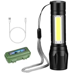 Sellzie 2 in 1 Led Mini Rechargeable Flashlight | Zoom LED with COB Light | Ultra Bright Handheld Torch with Side Lantern | Waterproof Telescopic Portable Torch with 3 Modes & Pen Clip-picture-29