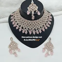 lucentarts jewellery Latest Stylish Fancy Plated Choker Necklace Jewellery Set for Women | With Earrings & Maang Tikka | CZ/AD Stones, Adjustable Design No CHOKER1270-picture-57