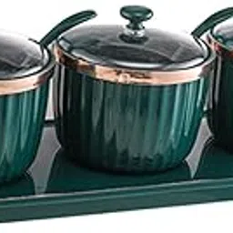 Modern Spice Case Seasoning Jar with Lid Spoon Tray for Restaurant Bar Dark Green 3Grids-picture-28
