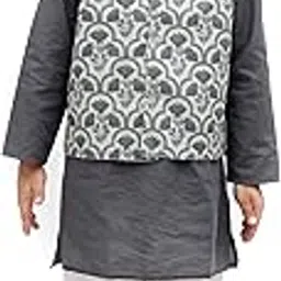 tippy top Full Sleeves Solid Kurta & Pajama with Ethnic Motif Printed Jacket - Grey & White (Age 2-3 Year)-picture-19
