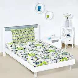 Amazon Brand - Solimo Floral Breeze 144 TC 100% Cotton Single Bedsheet with 1 Pillow Cover, Green-picture-21