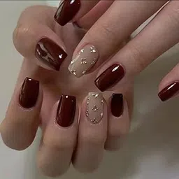 FWS Artificial fake Press On Nails Art Set (Set Of 20) Reusable Nails Extension,BridalNails,Stick-On Nails,Manicure Art Set, AcrylicNails,False Nails,DesignerNails | Nail Glue, Nail file, cuticle pusher, cleaning wipe | Glossy Maroon Studded Shape Medium Square-picture-13