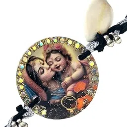 Traditional Panchmasi Rakhi for Expectant Mothers,with Yashoda and Bal Krishna with Silver Coloured Beads, Black Cord, Adjustable Size | Panchmasiyu | Panchmasi | Rakhdi | Bandhan | Raxa Sutra-image-96