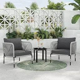 DEVOKO 3-Piece Outdoor Rope Patio Bistro Set for Garden, Deck, Lawn, Poolside, Porch, Balcony (Grey)-picture-14