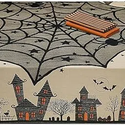 MERISHOPP Halloween Tablecloth Table Runner Gothic Cobweb Table Cloth for Dinner Table-picture-11