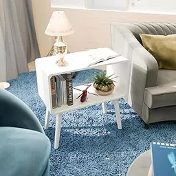 ETIQUETTE ART End Table,Bedside Table with Storage Open Shelf Wood Shelf,Small End Side Table with Decorative for Bedroom,Living Room (White)-image-45