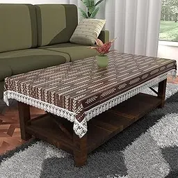 Kuber Industries 40x60 Inches Durable & Wipeable 4 Seater Dining Table Cover for Living Room | Anti Slip Teapoy/Computer & Office Table Cloth/Sheet | Lining Leaf - Cream & Brown-picture-27