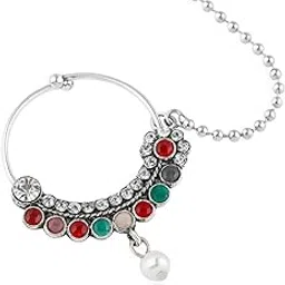 Handcrafted Plated Nose Pin with Kundan Detailing and Pearl-image-33