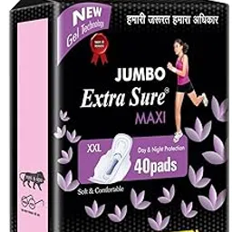 Jumbo branded Sanitary Pads for Women - 100% Cotton, Ultra-Absorbent, Leak-Proof, Skin-Friendly - Comfort & Protection (Size- XXL)40 Pads-picture-45