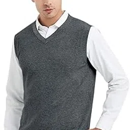 toptie Mens Business Solid Color Plain Sweater Vest, Cotton Fit Casual Pullover-picture-35