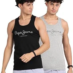 pepe jeans Men's Solid Regular Fit Vest (ATV02_Black, Grey Melange-picture-17