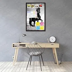 ArtzFolio Black Stallion by The Seaside | Bulletin Board Notice Pin Board | Vision Soft Board Combo with Thumb Push Pins & Sticky Notes | Dark Brown Frame | 20 x 30 inch (51 x 76 cms)-picture-46