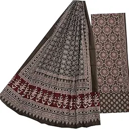 gk fashion s Women,s Dress Material Cotton Suit Ajrakh Print Unstitched Salwar Dupatta 3PC Set Free Size Grey Jaipur i-picture-44