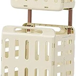 Laundry Basket With Wheel Foldable Laundry Cart For Commercial Washroom Dorm Double Layer Cream Color | Home & Garden | Household Supplies & Cleaning | Laundry Supplies | Hampers-image-37
