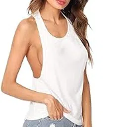 the blazze Women's Sleeveless Loose Fit Racerback Yoga Workout Tank Top (M, White) image 1