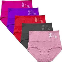 dressably Women's Multicolor Nylon Cotton High Waist Tummy Control Panty (Pack of 3)-picture-20