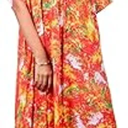 kuberaa Women's Floral Print Maxi Kaftan Cover up V-Neck, Short Sleeves One Size fits all-picture-33