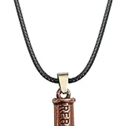 zytoon Reborn Bullet Pendant Necklace for Men | Vintage Brass Bullet Charm Pendant on Black Leather Cord | Stylish Streetwear Chain | Jewelry for Boys & Men-picture-49
