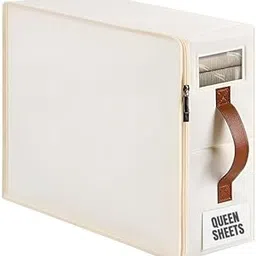 JIGSELL 1Pcs Bedsheet Organizer Clothes Storage box, Non-Woven Closet Organizer Underbed Storage for Bedding, Blankets, and Comforter (Pack of 1, Beige)-picture-39