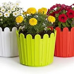 Decorative Plastic Planter for Home & Garden - Stylish Picket Fence Design Flower Pot 11 Inch | Ideal for Balcony, Kitchen, Living Room & Indoor Plants (11 Inch, 3, Multicolour)-picture-19