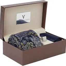van heusen Men Navy Party Tie Pocket Square And Cufflink-picture-20