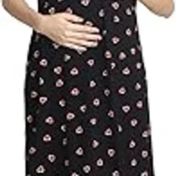 secret wish Printed Hosiery Short Maternity Feeding Nighty/Nursing/Zipper/Hosiery/Printed/Calf Length-picture-19