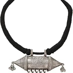 veni Oxidized Silver Choker Hasli Handmade Thread Necklace for Women Girls-picture-15