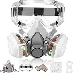 Half Facepiece Reusable Respirator with Filters - GAS Respirator with Goggle Professional Painting Respirator Face Cover Against Chemical Organic Vapor, Woodworking, Car Spraying, Sanding, Welding-image-1