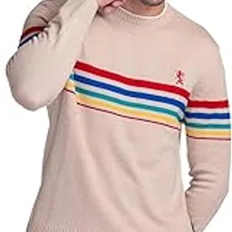 giordano Men's Striped Chest Brand Logo Round Neck Long Sleeves Acrylic Pullover Sweater-picture-10