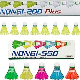 Combo Pack of 15 Shuttlecocks 550(5 Multicolor Feather), 200 Plus(10 Yellow Plastic) for Outdoor Indoor Sports-image-69