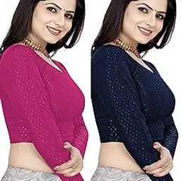 scube designs Women's Shimmer Crop Top Blouse with Round Neck, Half Sleeves, Streachable Readymade Blouse Choli-picture-23