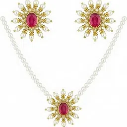 studio devishq Traditional Gold Plated Pearl & Pink Stone Jewellery Set for Women | Kundan Necklace with Earrings | Ethnic Bridal & Festive Jewellery-picture-14