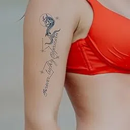 Lick Unisex Realistic Semi Permanent Temporary Tattoo Body Plant-Based Tattoos Stay 15 Days | Matte Blue Finish Body Sticker | Non-Toxin Waterproof | For Bachelorette Parties, Vacations, Festival, and Gym (Capricorn)-picture-11