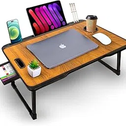 TEKCOOL Study Table Foldable Wooden Laptop Bed Tray Table, Multifunction Lap Tablet Desk with Cup Holder, Perfect for Eating Breakfast, Reading Book, Working, Watching Movie On Bed.,-picture-16