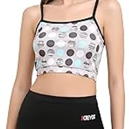 crevox White Printed Padded Crop Top with Black Short Two Piece Swim Wear/Suit for Women-picture-15