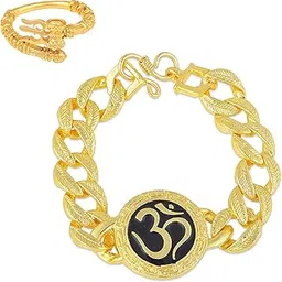 Ln Choice Om Men's Bracelet with Trishul Damroo Gold Plated Combo of 2 Alloy Ring for Men & Women-picture-14