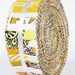 Soimoi 40Pcs Block Print Precut Fabrics Strips Roll Up 1.5x42 Inches Cotton Jelly Rolls for Quilting - Yellow-image-6