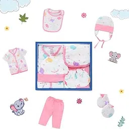 pom-pom Sweet Hearts Newborn Baby Cotton Clothing Set Sleeveless T-Shirt, Shorts,1 Bib,1 Pair Mitten, 1, Bonet Cap - Pack of 5 Pcs Sets for Infant Boys & Girls-picture-26