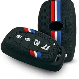 Keyzone® Striped Silicone Key Cover Compatible for Venue, Elantra, Tucson, I20 N Line 2021, Creta 2020, i20 2020 Model with 4 Button Smart Key (Black)-picture-31