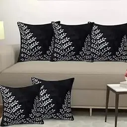 Warisha Creation Luxury Decorative Throw Pillow Covers, Black with White Leaf Pattern, 16 x 16 inches, Set of 5-image-12
