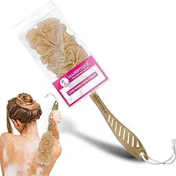Majestique Long Handle Loofah Back Scrubber Shower Body Brush with Soft Mesh Sponge for Women's Skin Exfoliation and Massage (Brown)-image-0