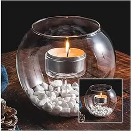 AABHAYA ARTS Glass Tealight Candle Holder, 10 cm Diameter x 10 cm Height, Crystal Clear Globe Design, Decorative (1)-image-62