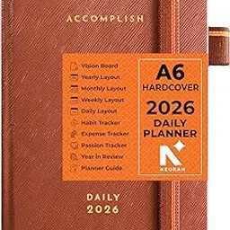 NEORAH —2026 DAILY-DATED A6 ACCOMPLISH Planner-512 Pages of Yearly•12 Month•52Weeks+24Hour•365 Daily Pages Layouts•Budget•Habit Tracker-Office Students Travel Diary-Hardcover[Includes Pen Loop](UMBER)-picture-13