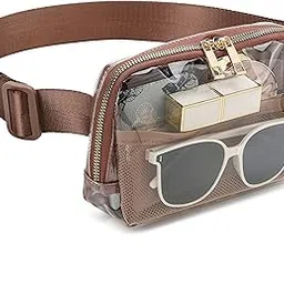 Clear Fanny Pack Belt Bag Stadium Approved for Women Men with Adjustable Strap Water-resistant Waist bag Clear Purse for Travel Workout Running Hiking, Brown, Medium-picture-52