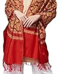 pashtush WOMENS FINE WOOL STOLE WITH NALKI EMBROIDERY, Red-picture-44