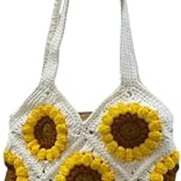 i.f.h Handmade Sunflower Crochet Bag, Weekender Bag, Grandma Square Motif Hand and Shoulder Bag, Tote Bag-picture-28