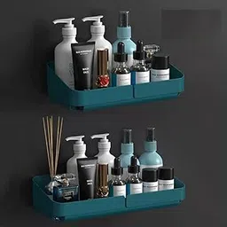 MorivaHomes Self-Adhesive Bathroom Storage Wall Mounted Organiser Holder Shelf Rack/Accessories (Dark Green, Pack of 2)-picture-21